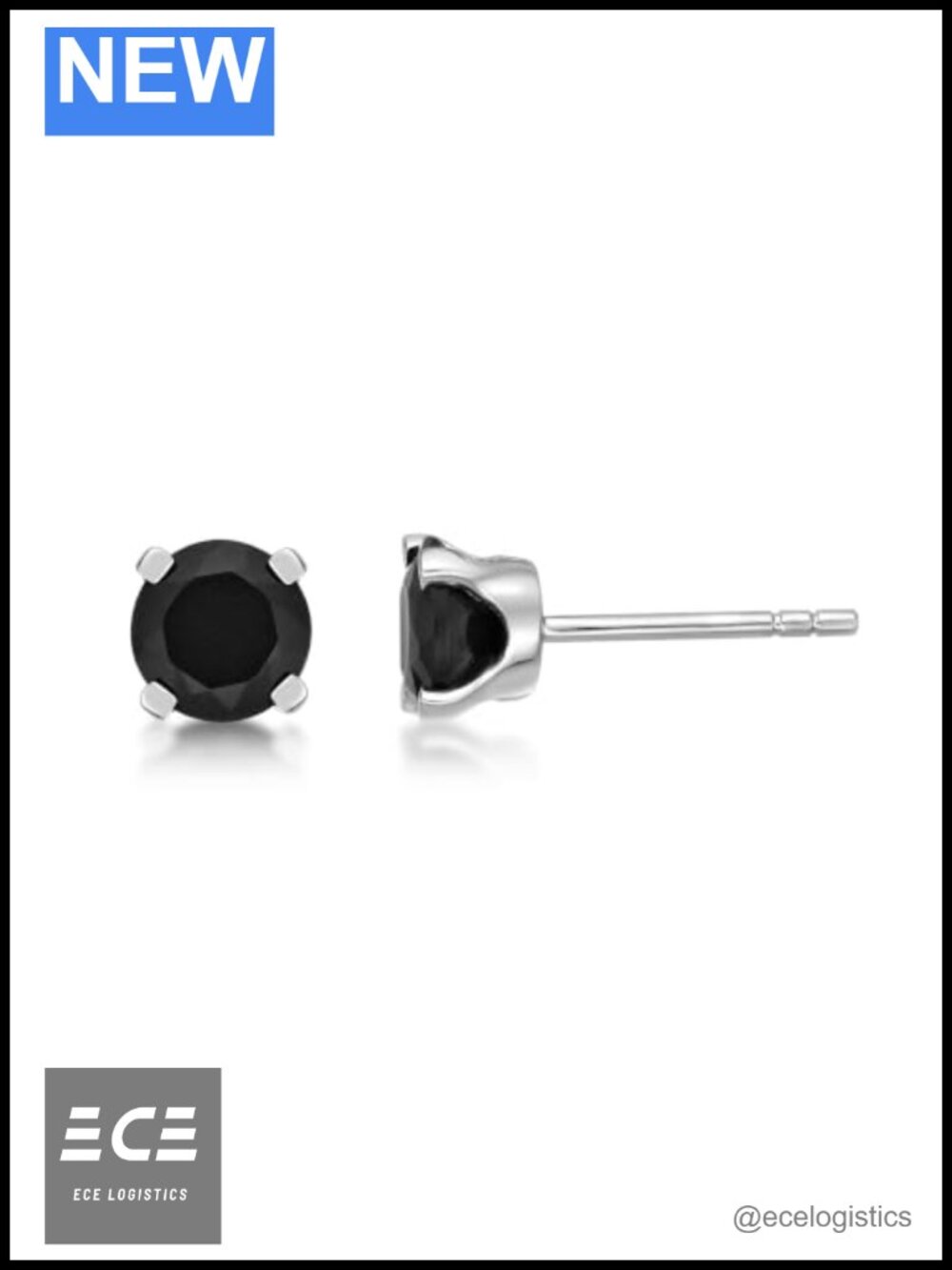 925 Sterling Silver Black Onyx Round Stud Earrings Push Back
